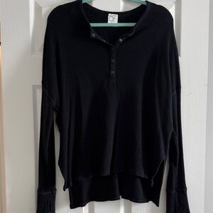 Aeries Offline Women's Black Waffle Henley Long-Sleeve Top